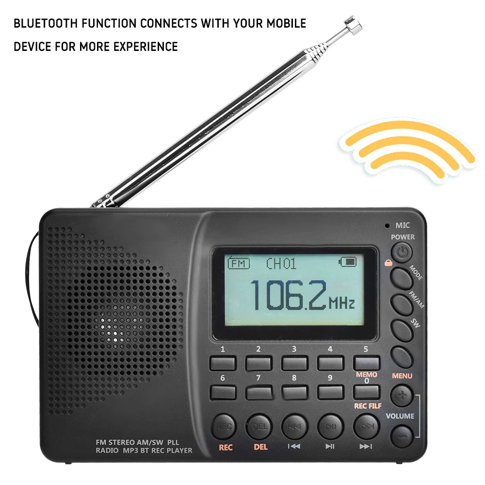 K-603 Полнодиапазонный радио Bluetooth FM AM SW Портативный Карманный Радио MP3 Цифровой REC рекордер поддержка Micro SD TF карты таймер сна