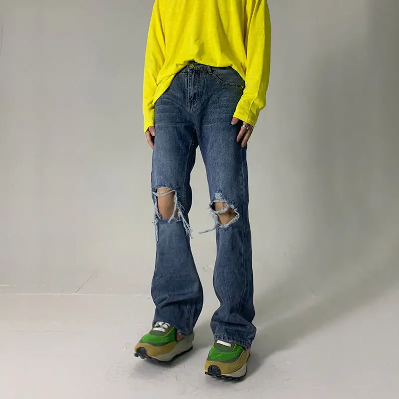 

Мужские Широкие брюки EukaaRu, синие расклешенные штаны в стиле ретро, модные брюки с широкими штанинами в стиле хип-хоп, индивидуальные штаны д...