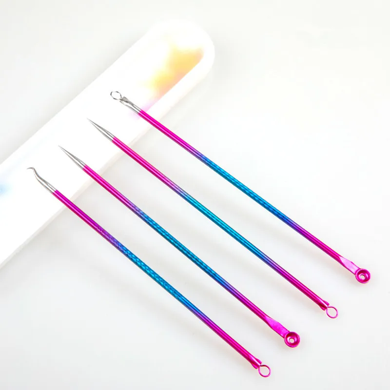 Color 4pcs With Box 4 шт./компл. блестящие золотые блестки для удаления угрей, акне иглы прыщей точечный инструмент для удаления камедонов моющее средство Красота уход за кожей лица чист инструменты - Цвет: Color 4pcs With Box