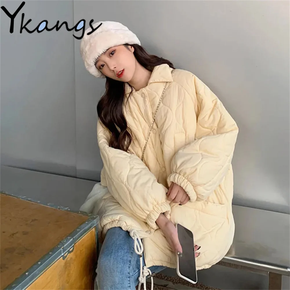 

Женская хлопковая куртка в стиле Харадзюку, элегантная повседневная простая теплая парка абрикосового цвета в Корейском стиле для студент...