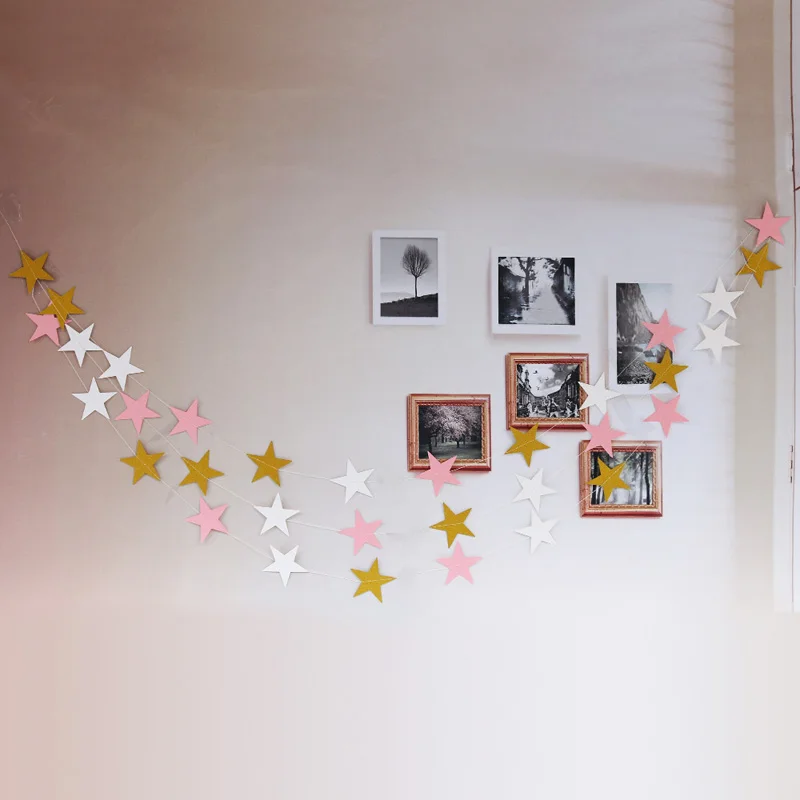 2 м яркие золотые и серебряные бумажные гирлянды свадебные баннеры со звездами