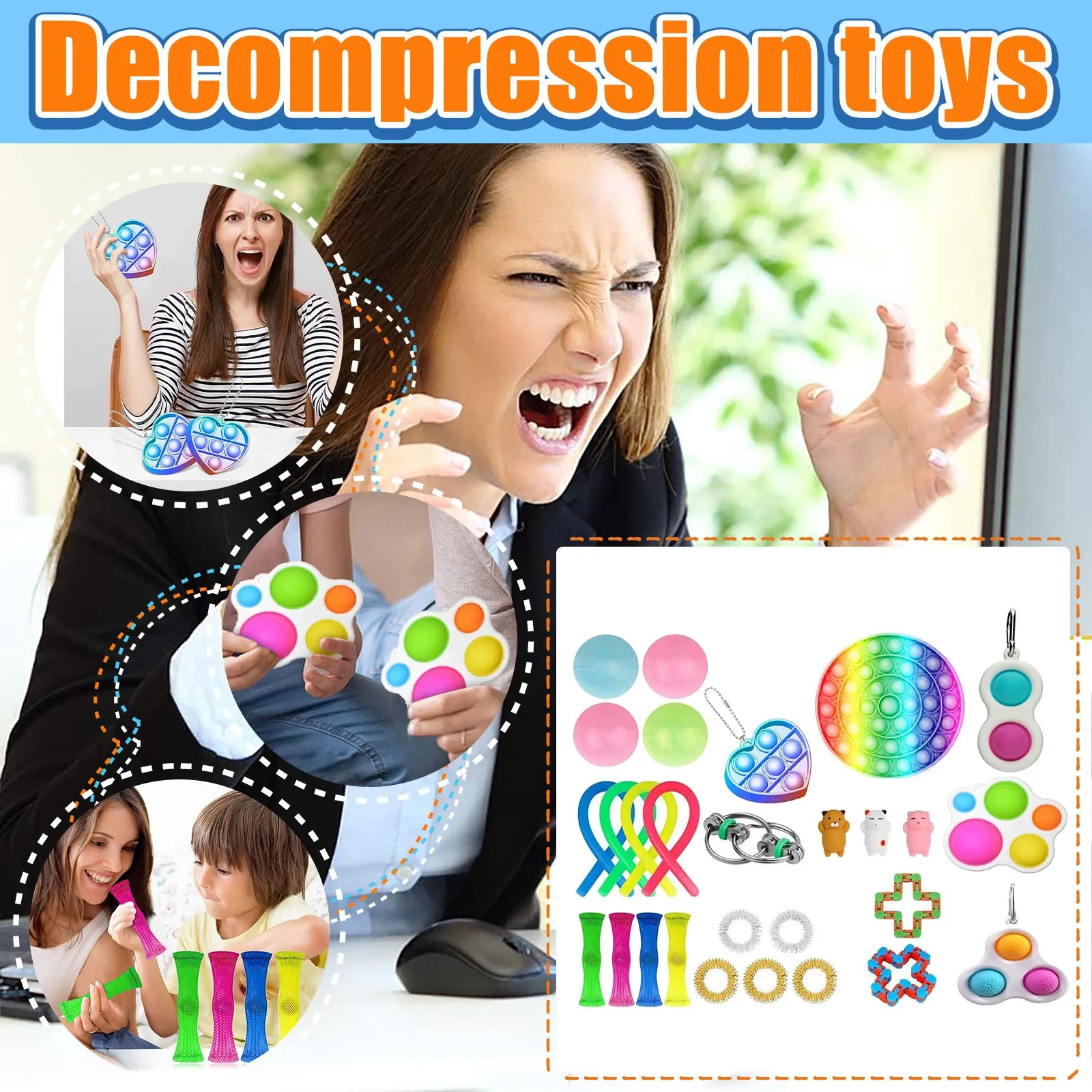 

1set Fidget Toys Anti Stress Set Stretchy Strings toys for Adults Children Gift Pack Squishy Sensory Antistress Relief Figet Toy