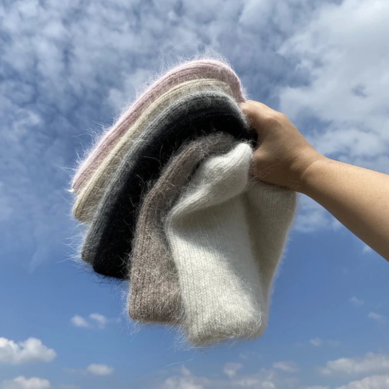 Winter Hat Angora Rabbith Keep Warm Knitting Cat Ear Cute Leisure Lady Beanies Cap Men Women Comfortable Cool | Аксессуары для