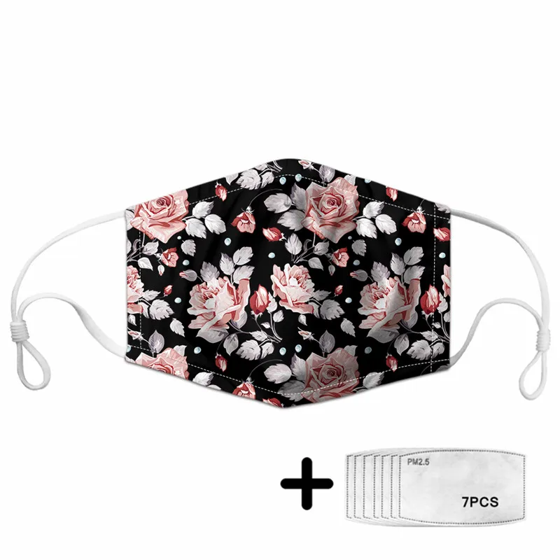 Черная маска для лица с винтажным цветочным узором Многоразовые моющиеся маски