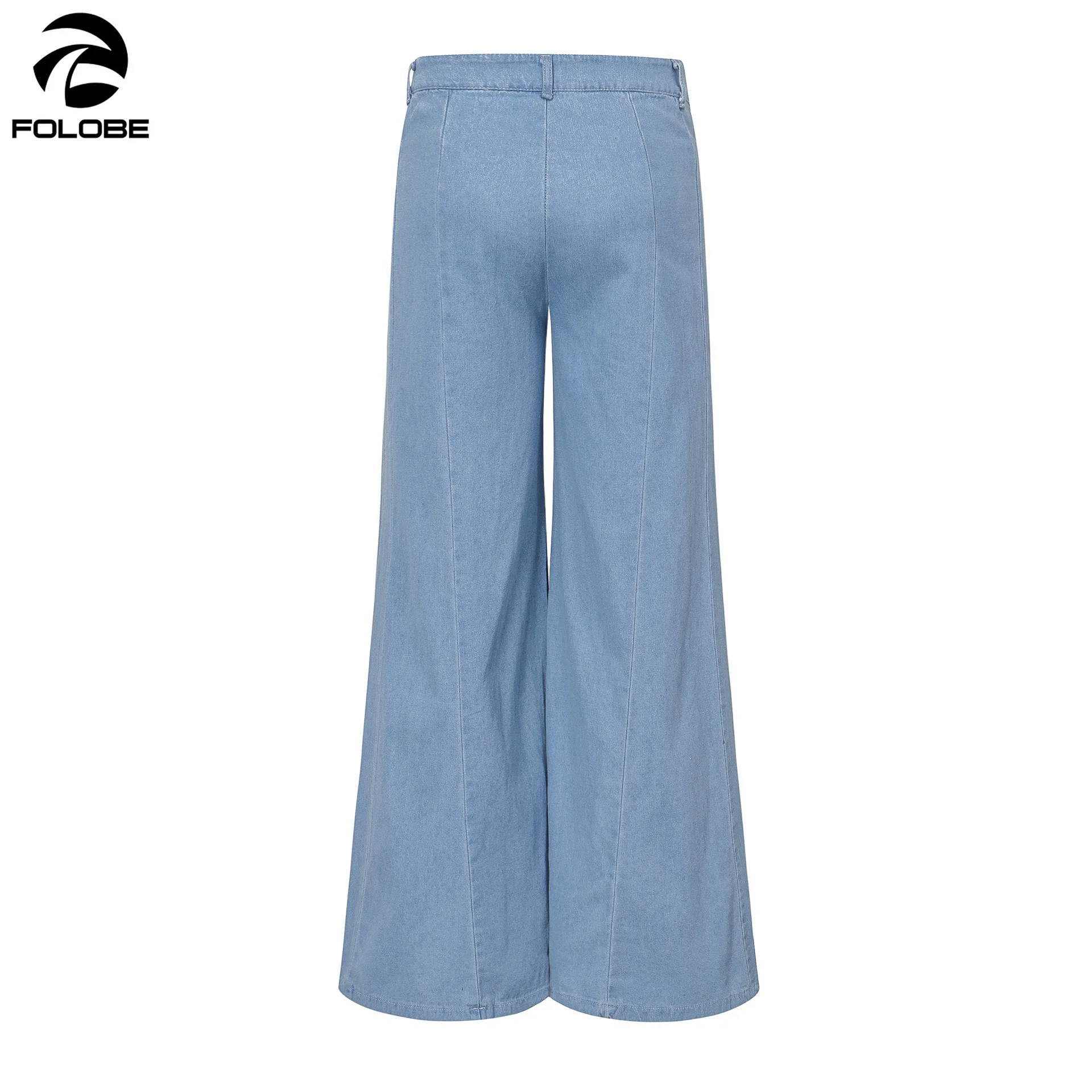 

FOLOBE fashionable blue wide leg jeans women girl holiday streetwear pants lady trendy hiphop star wearing Jeans lady casual