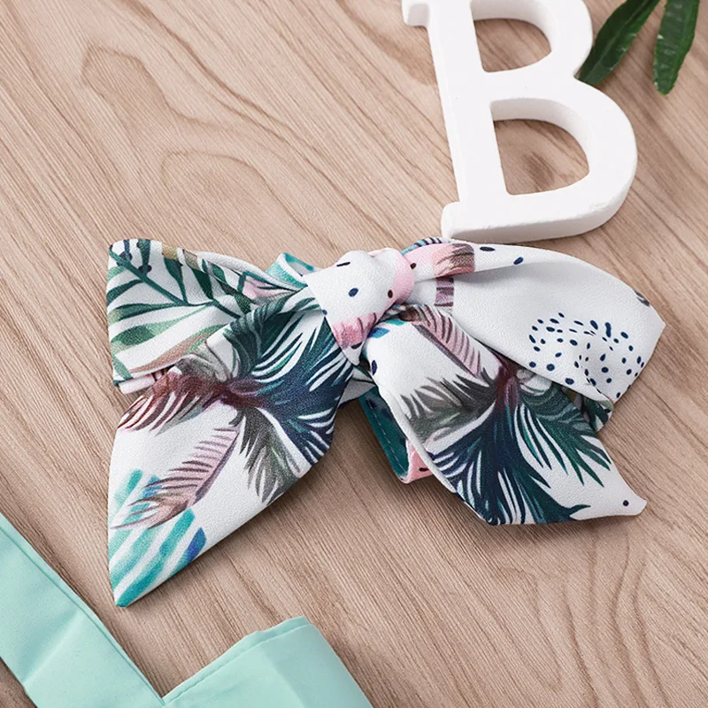 Летняя одежда для девочек повязка на голову с цветочным принтом и бантом спине