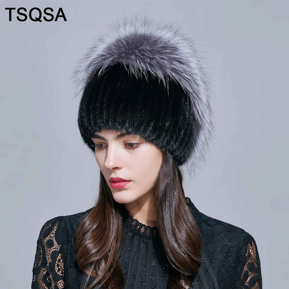 TSQSA 2019 новая зимняя теплая настоящая норковая шапка бини модная женская из
