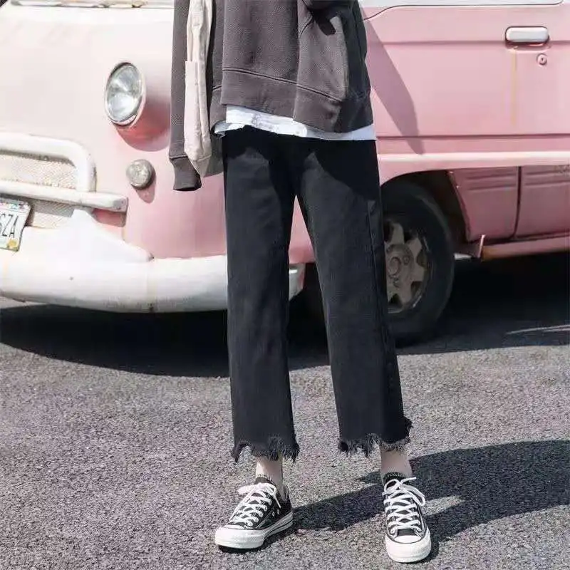 

Jeans Mid-Waist Straight Casual Pants Women 2021 New Style Y2K Street Retro Fashion Women's Jeans Sexy Belt Drawstring