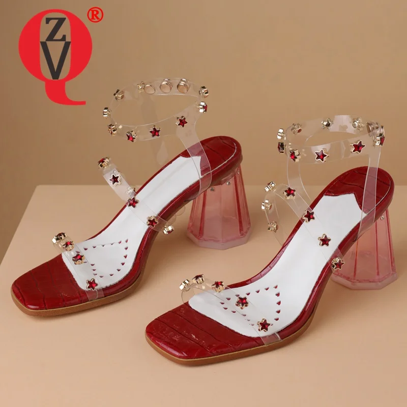 

ZVQ Fashion summer New Style Woman Sandals Square Toe Genuine Leather Mature Concise Comfortable Appointment working