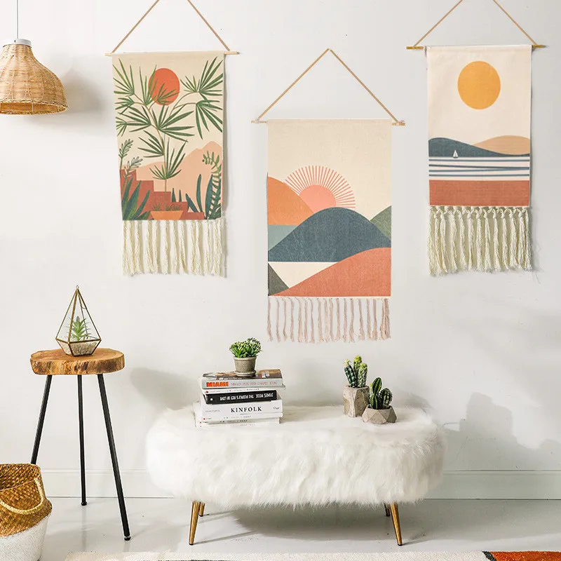 

New Home Handmade Tapestry Decor Macrame Wall Hanging Tapestry Cotton Tassel Woven Hotel Bohemian Art Background Cloth Tapestry