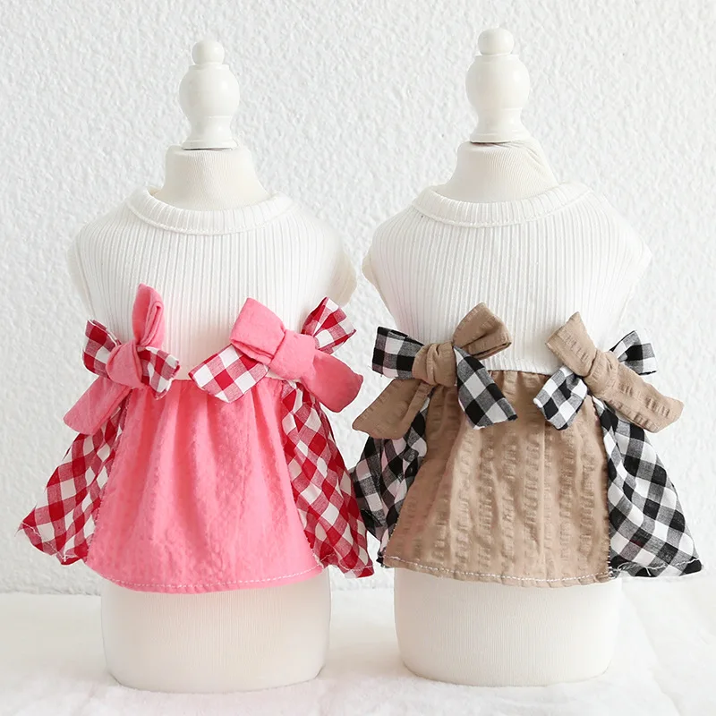 Сетчатое платье с бантом для собак товары питомцев летняя одежда из 100% хлопка