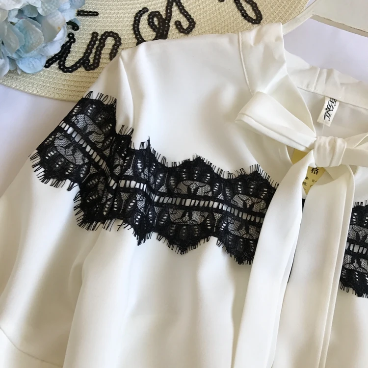 Осенняя и зимняя кружевная Повседневная рубашка с длинными расклешенными