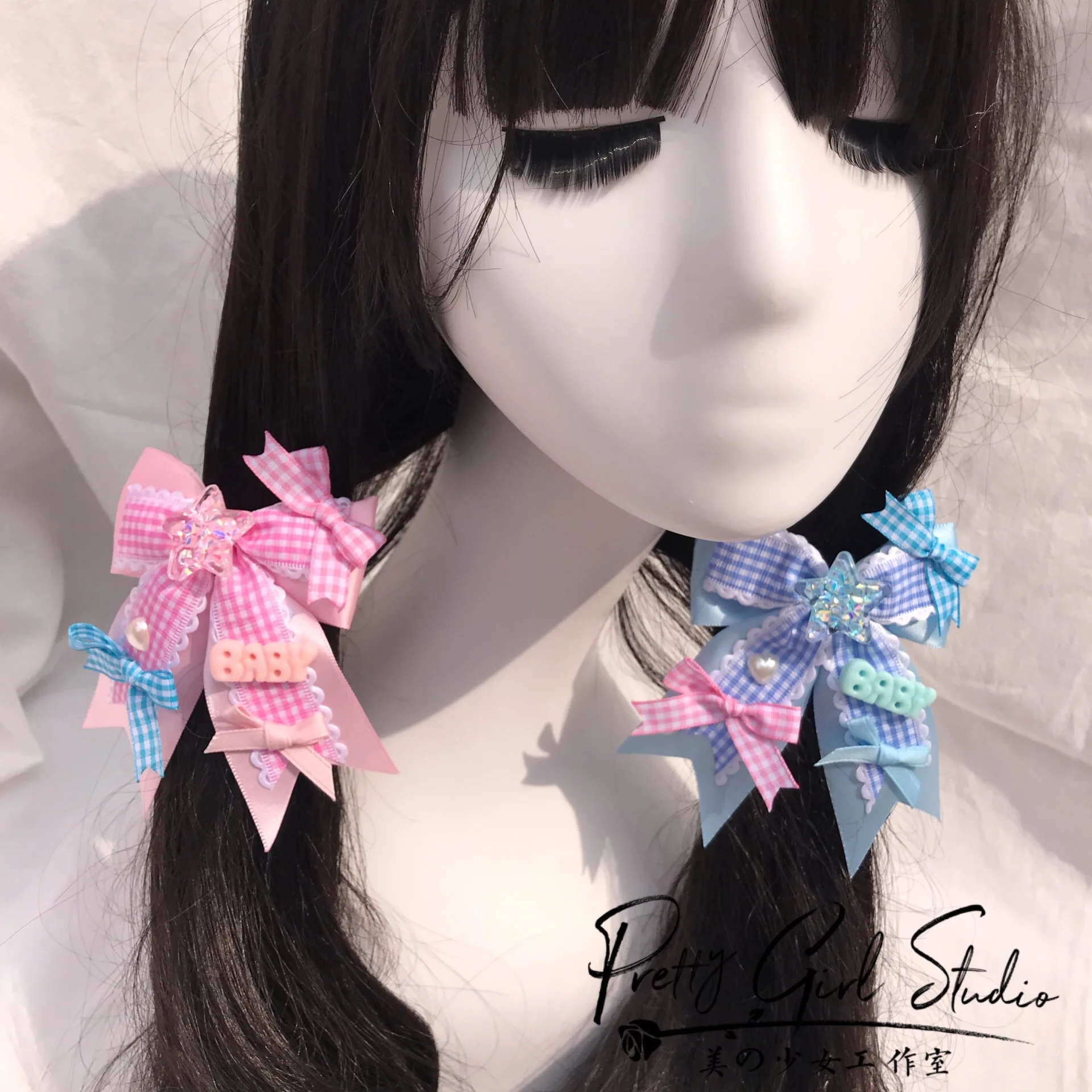 

Handmade sweet lo Niang lolita pink blue bow clip hairpin rabbit ear KC small object