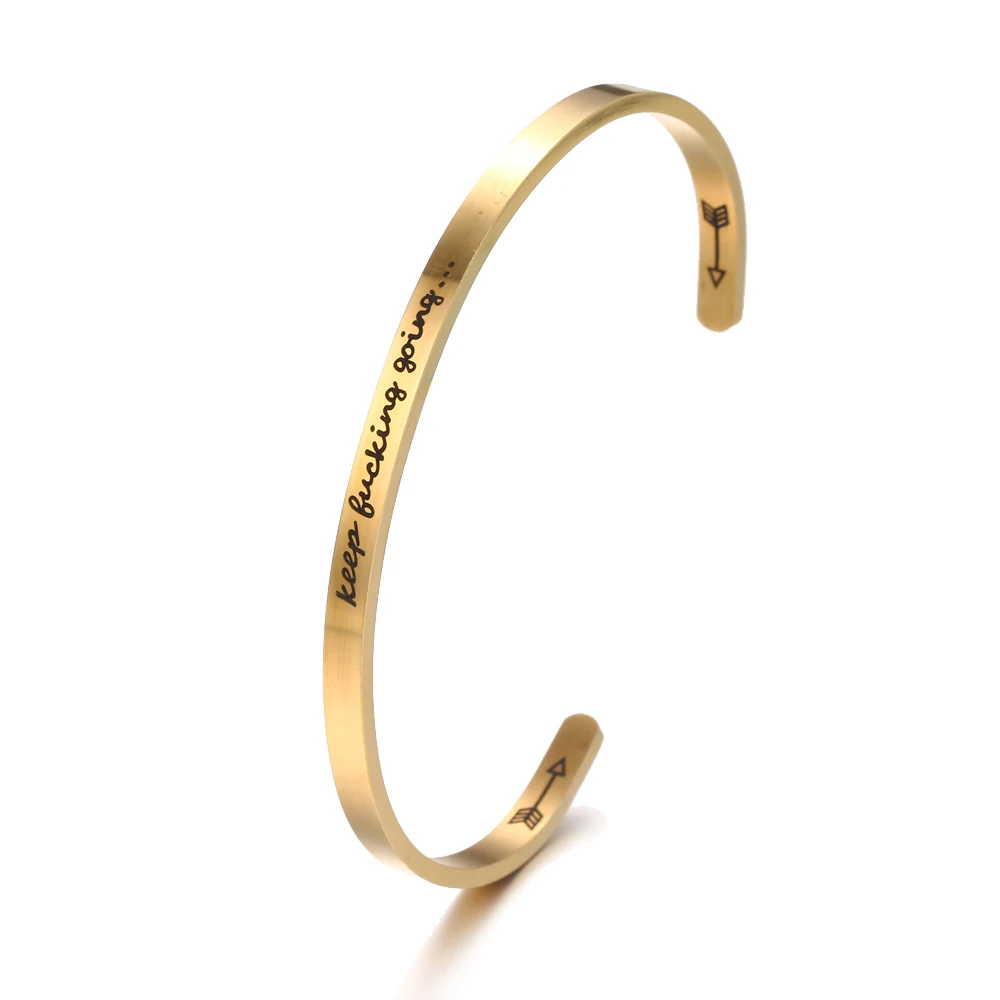 Engraved KEEP BUCKING GOING Inspirational Quote Bangles Cuff Mantra Bracelets Anniversary Gifts for women femme |