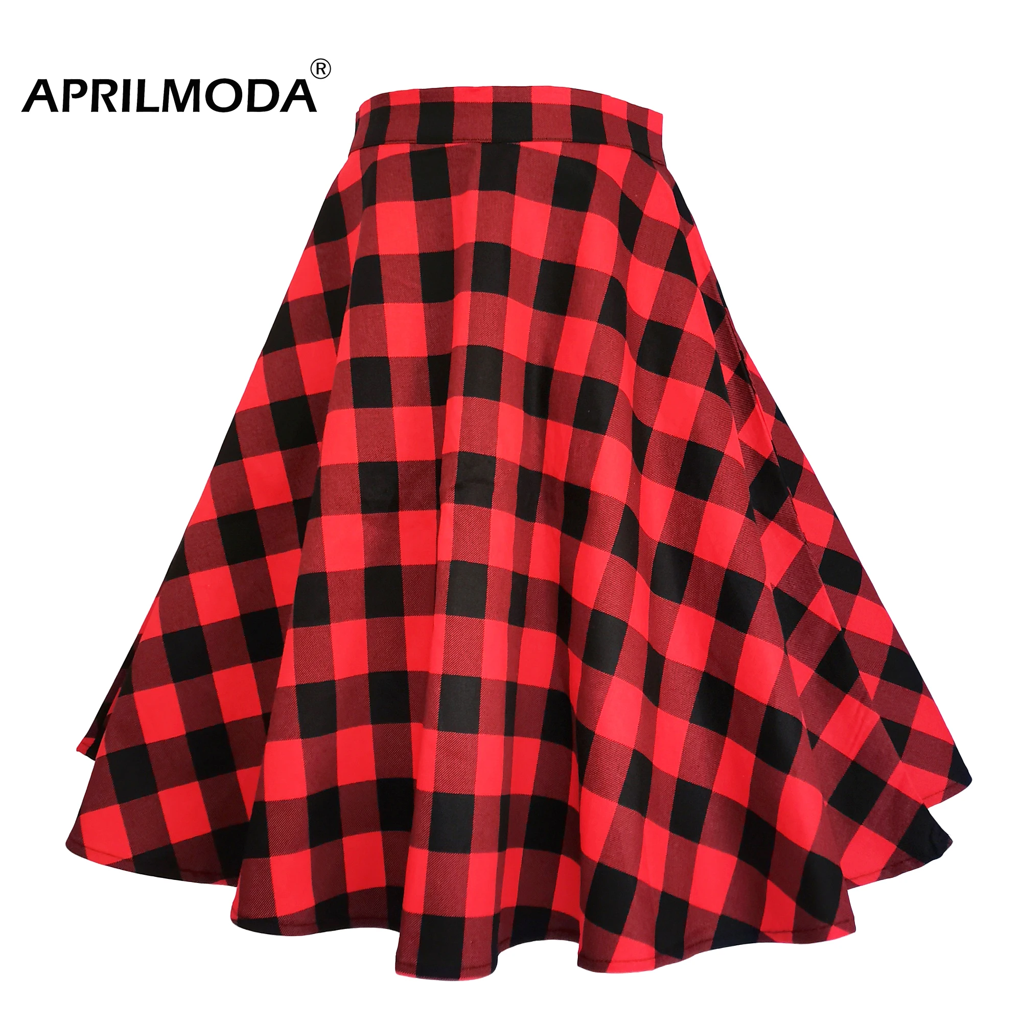 Желтая красная клетчатая юбка средней длины с высокой талией Женская винтажная