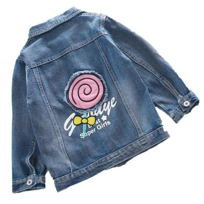 2020 Детская куртка Весенняя джинсовая с принтом для маленьких девочек Осенняя