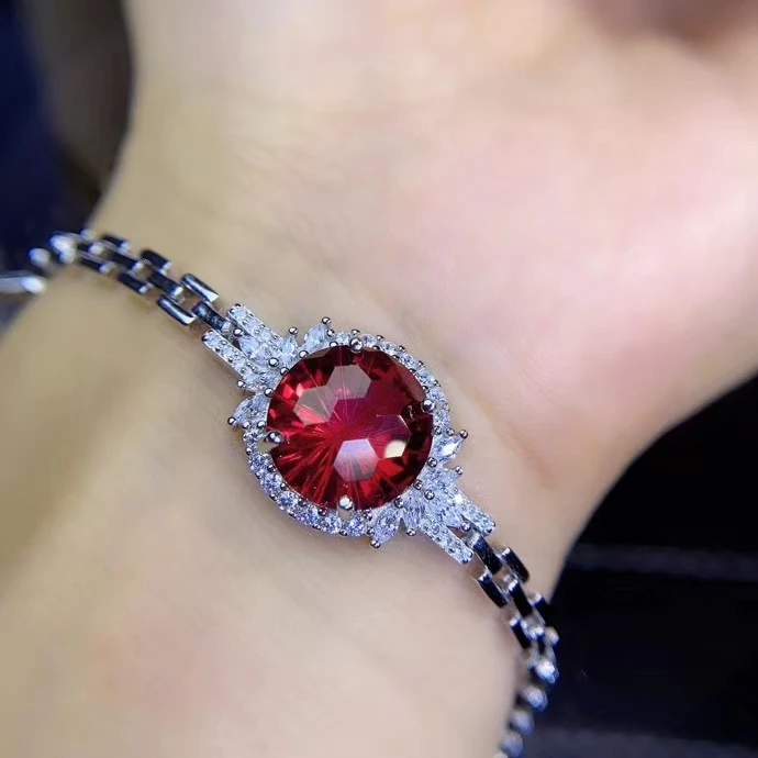 

Женский браслет из серебра 925 пробы, с фиолетовым аметистом/розовым/красным топазом, Размер 12 х12 мм