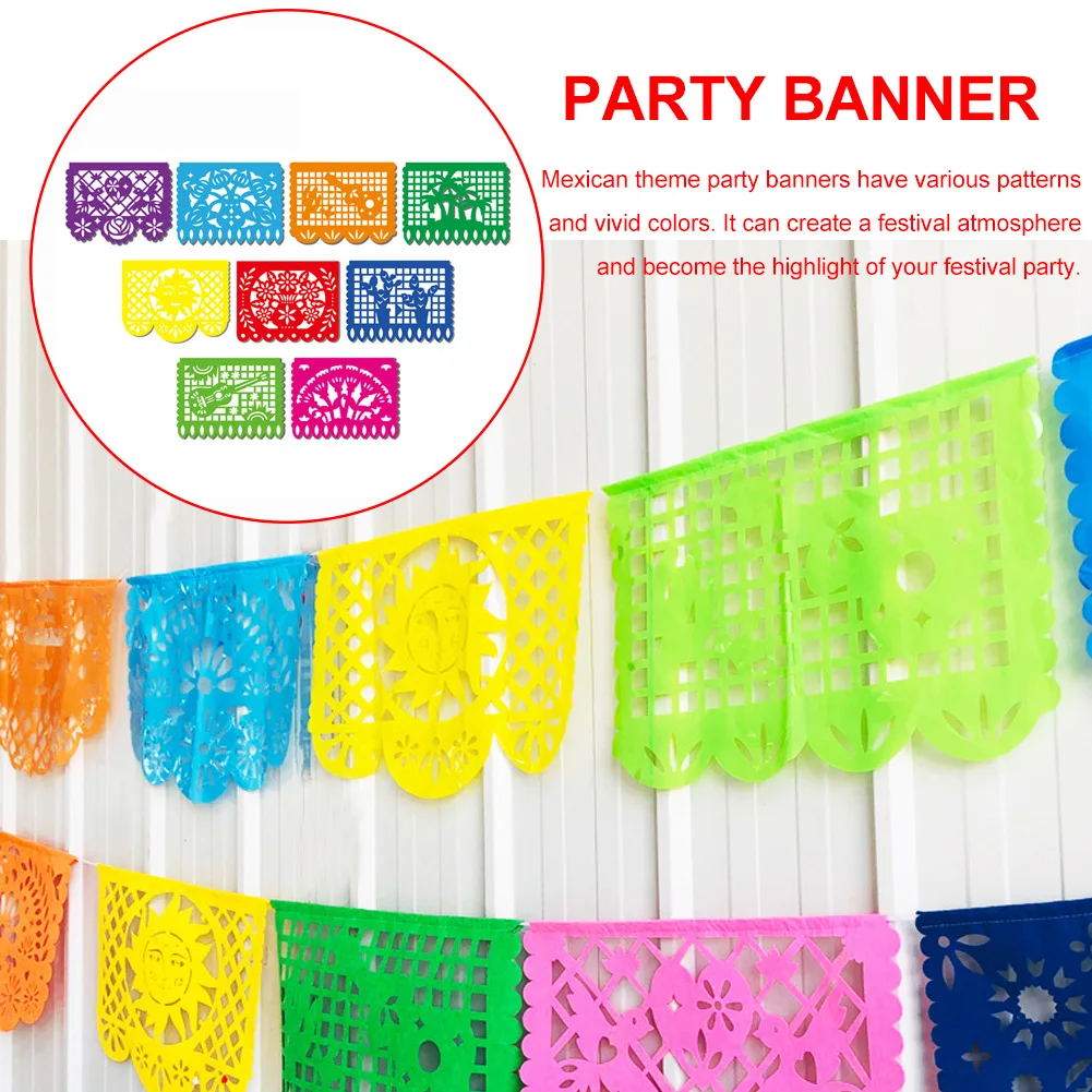

4sets Different Design Celebration Plastic Hanging DIY Party Banner Photo Props Out Fiesta Mexican Decor 15 Feet Long