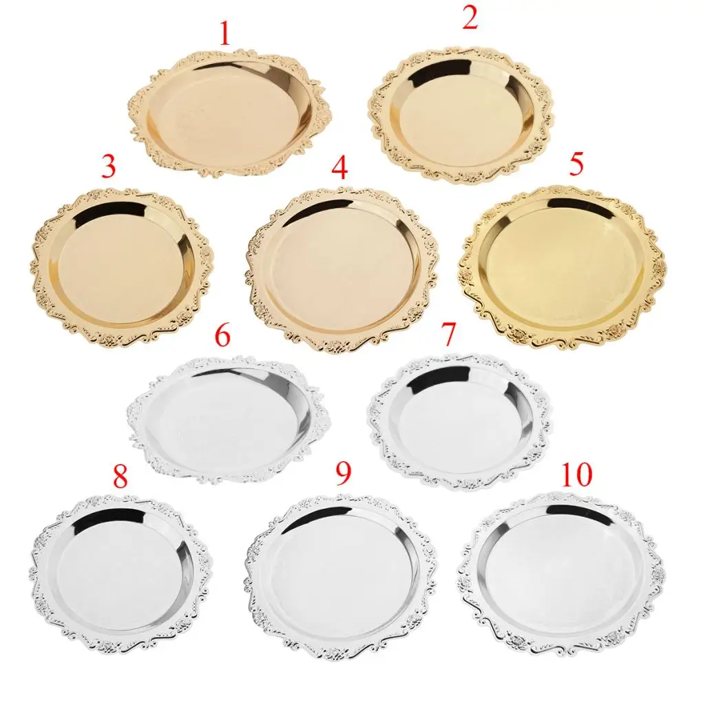 Круглая золотистая металлическая тарелка для фруктовых блюд 4 &quot/6&quot сервировка