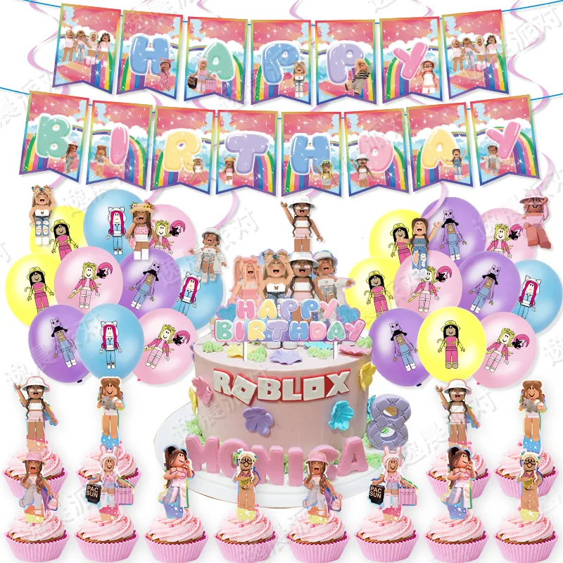 Розовый реквизит Robloxs для дня рождения девочек спиральный подвесной флаг