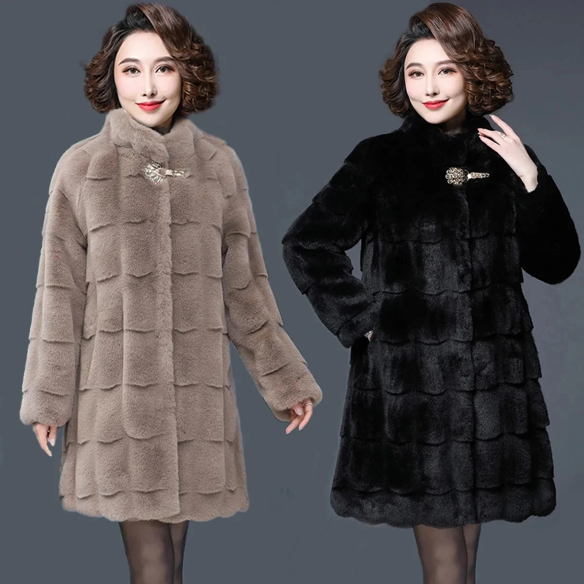 

Winter Thicken Women Coat Middle-aged Elderly Jacket 2021 New Overcoat Casual Imitation fur Tops Women's Mink Fleece Outerwear