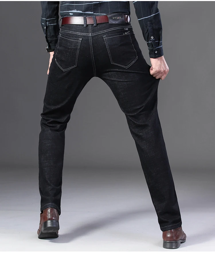 Мода Похудения стрейч джинсы мужские свободные трубы бизнес случайные среднего