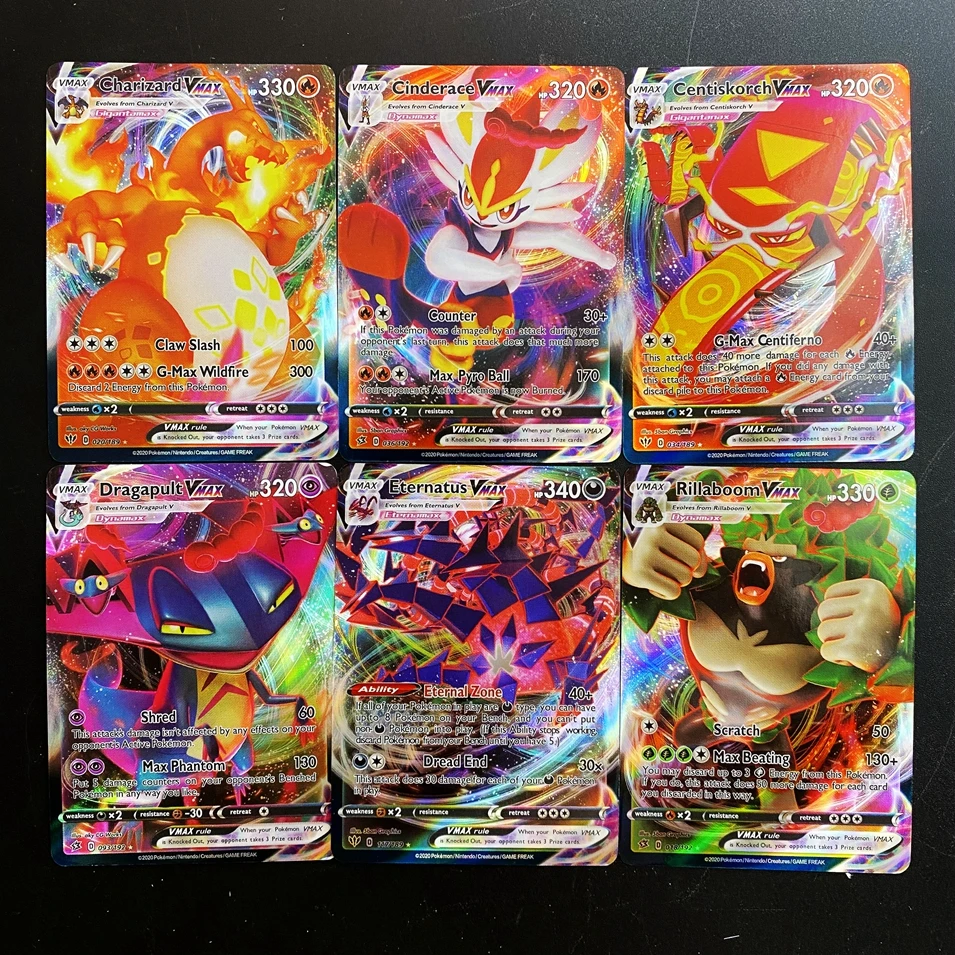 Juego de Pok&eacute;mon con pantalla brillante, repetidor de Pok&eacute;mon con pantalla, Vmax, tarjeta de colecci&oacute;n de batalla comercial, juguete para regalo para ni&ntilde;os-3