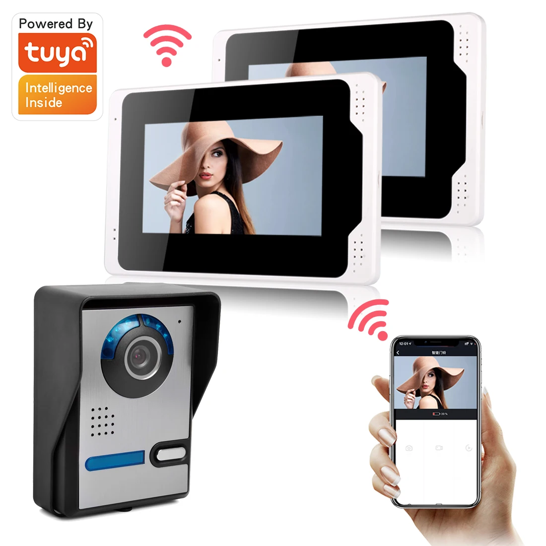 SYSD Video Intercom For Home Door Phone System 7 Inch Monitor  With TuYa Wifi APP Smart Remote Control Doorbell 1 To 2