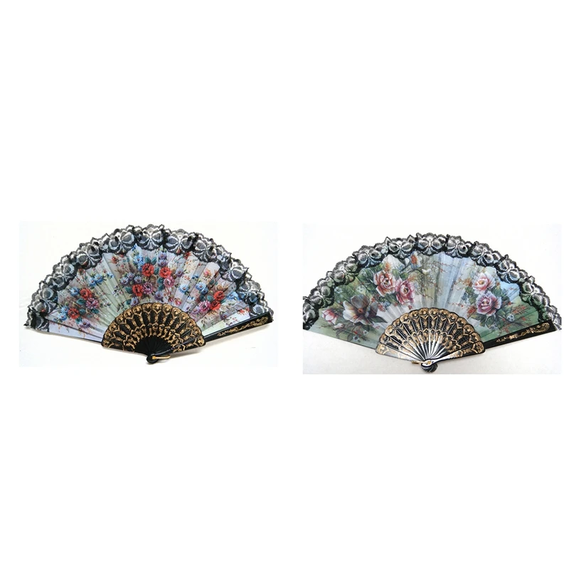 

2x Spanish Style Hand Fan Decorative Design