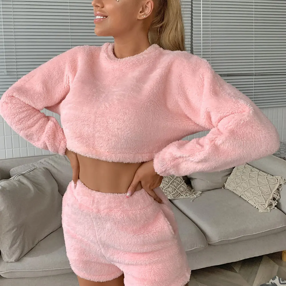 Новая женская одежда для дома плюшевые шорты с длинным рукавом спортивное