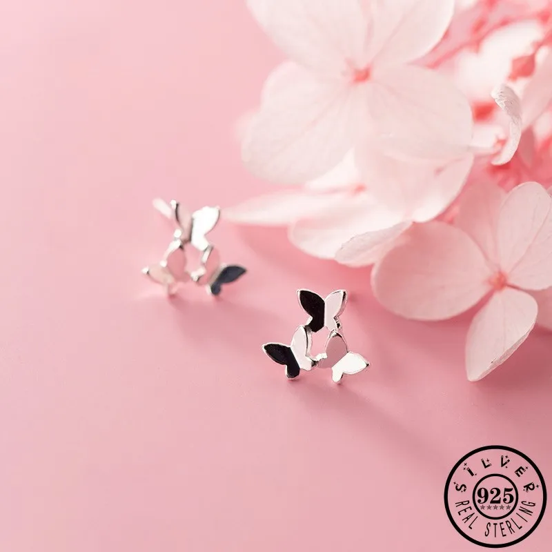 

100% Real 925 Sterling Silver Small Butterfly Shape Earrings for Women Trendy Girls Aesthetic Ear Studs Fine Jewelry