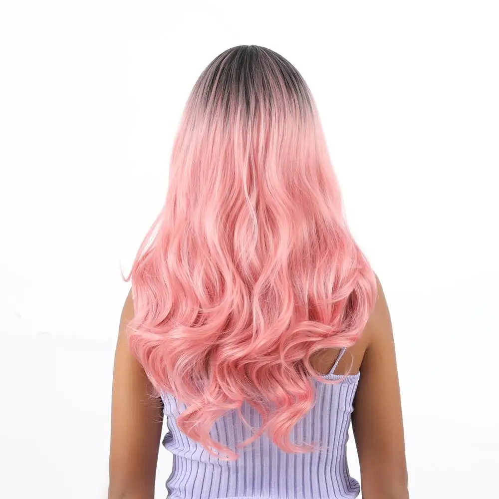 Black to pink Wignee 2 тона длинные Омбре волосы средняя часть синтетический парик для женщин натуральный черный до розовый температура длинные поддельные волосы косплей парик - Цвет: Black to pink