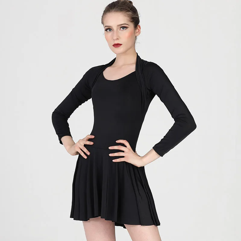 

Женское платье для латиноамериканских танцев, черное платье с длинным рукавом, одежда для тренировок, костюм для бальных танцев, манба, ча-Т...