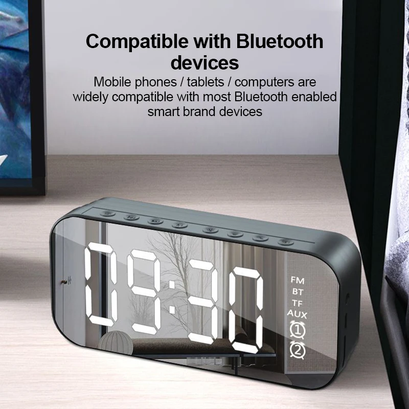 Multi Function 5.0 Bluetooth Subwoofer Speaker Wireless Mirror Alarm Clock FM Radio Protable Accessories Support TF Card AUX | Электроника