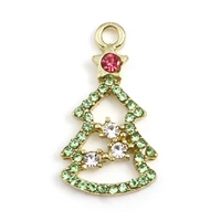 fashion christmas tree charms gold color metal multicolor rhinestone pendants diy making necklace earrings jewelry 25x13mm4pcs