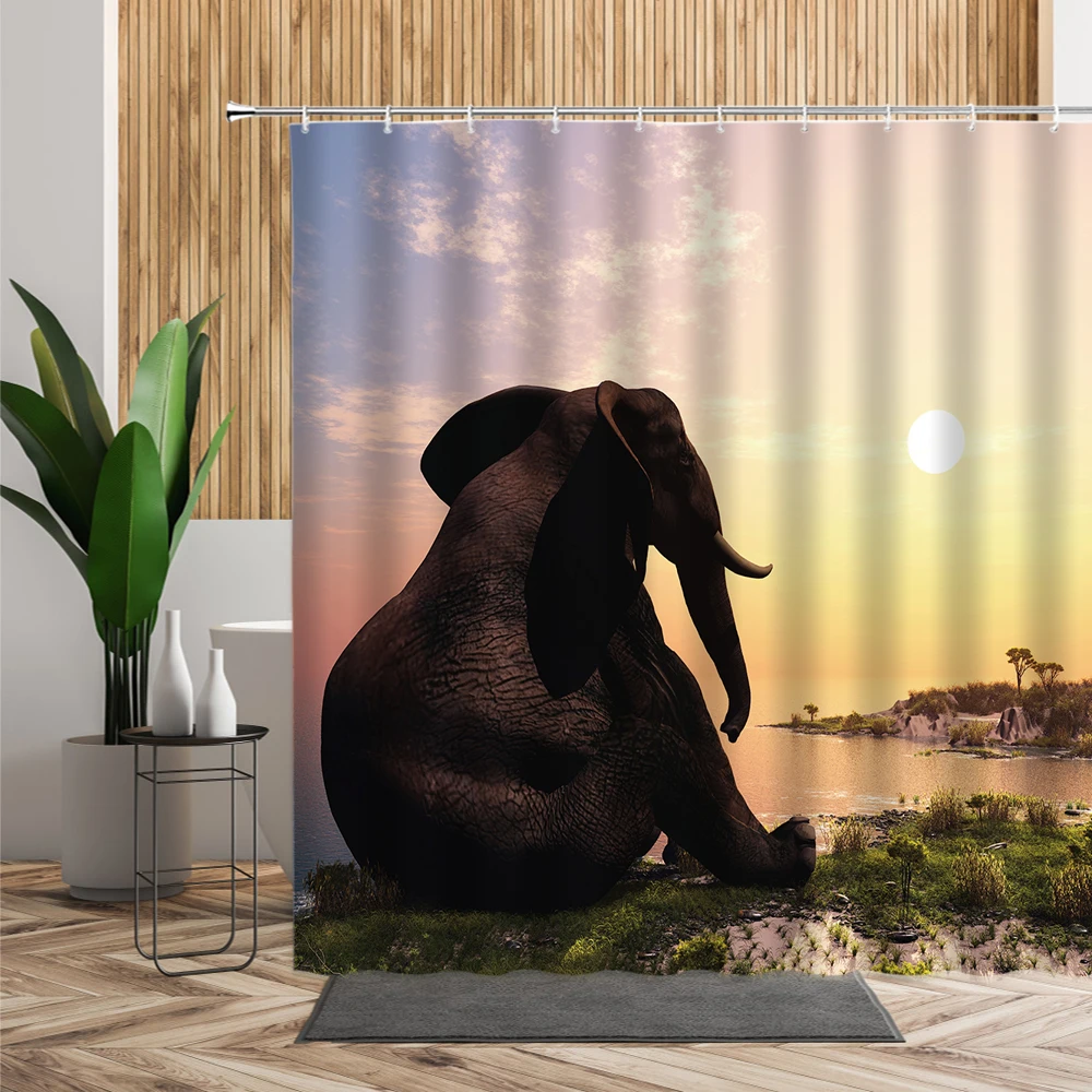 Занавеска для душа с Африканским слоном креативное украшение ванной комнаты