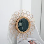 Висячее зеркало из ротанга, круглое настенное зеркало с подсолнухом, декор в стиле бохо, плетеные туалетные зеркала для макияжа, украшение для гостиной