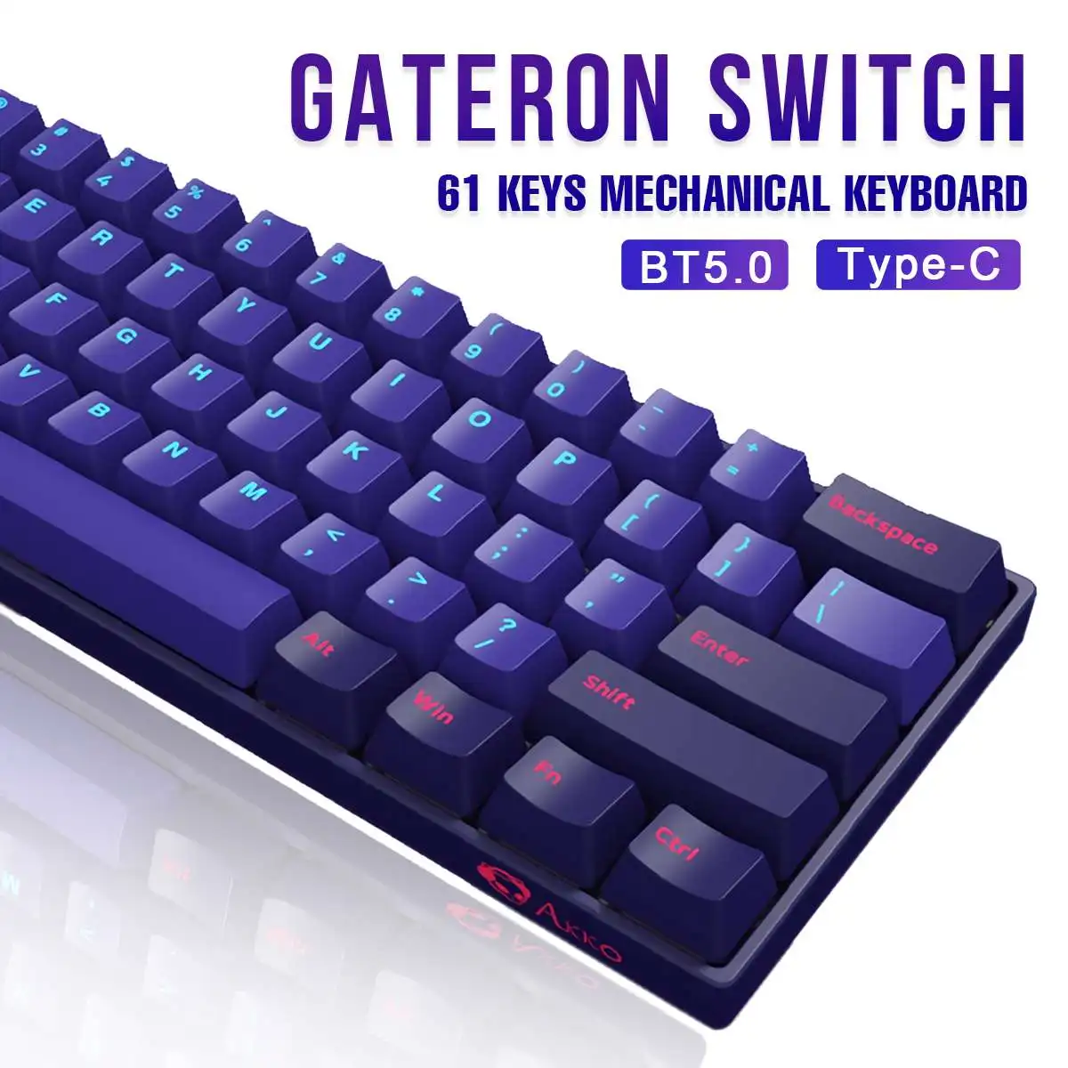 Original AKKO 3061-REON RGB Bluetooth 5.0  61 Keys Mechanical Keyboard Type-C Gateron Switch PBT Keycap Gaming Keyboard