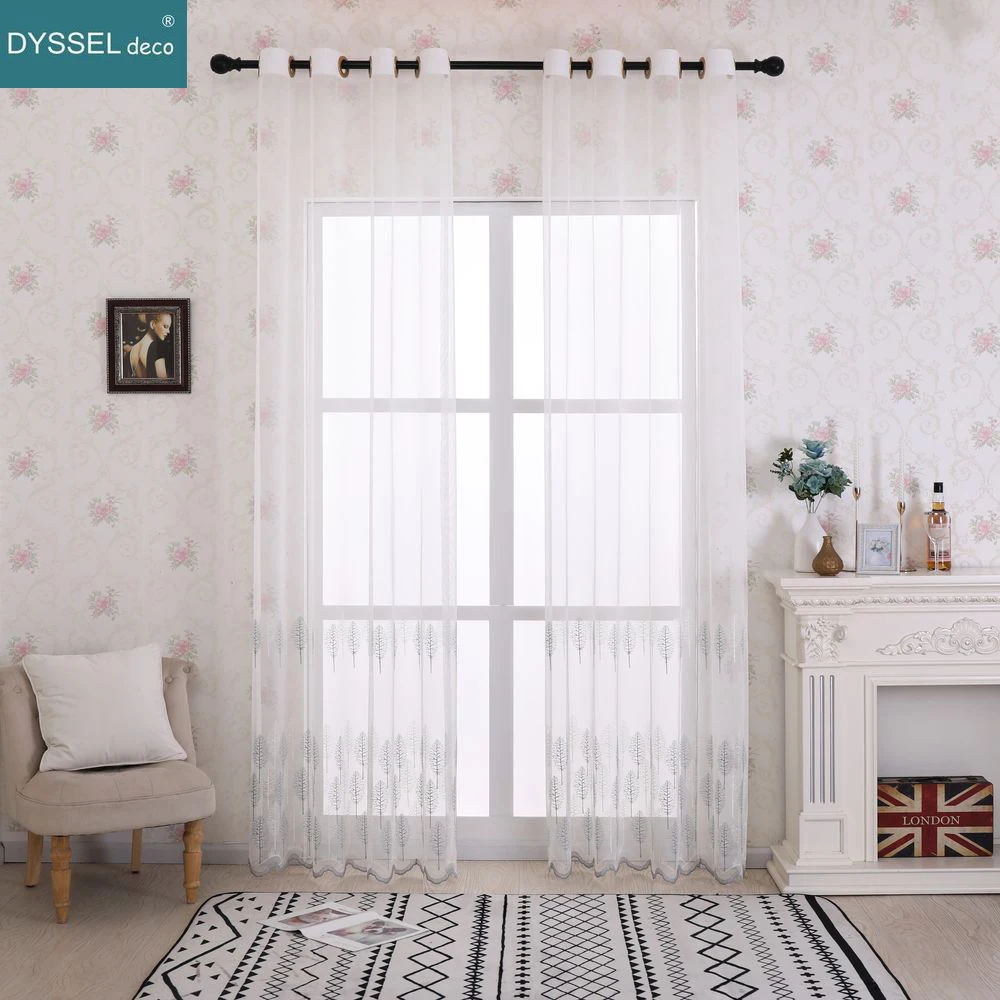 Современные прозрачные шторы из вуали с цветочной вышивкой в европейском стиле