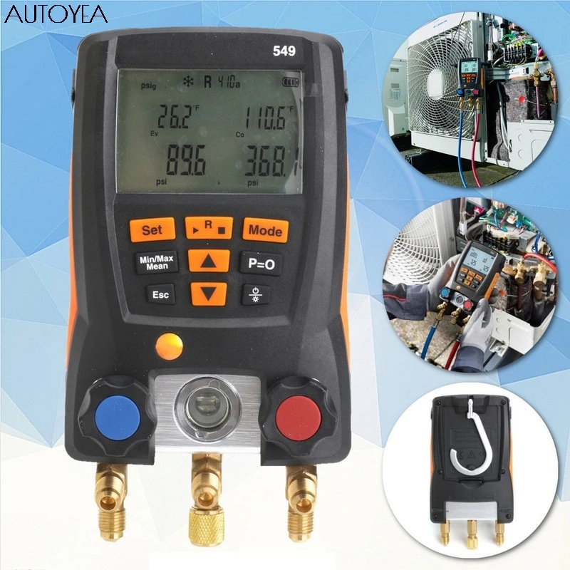 

Testo 549 Refrigerant Manifold Gauge Set Air-Conditioning Pressure Gauge Digital Manifold Gauge HVAC Temperature Test Manometer