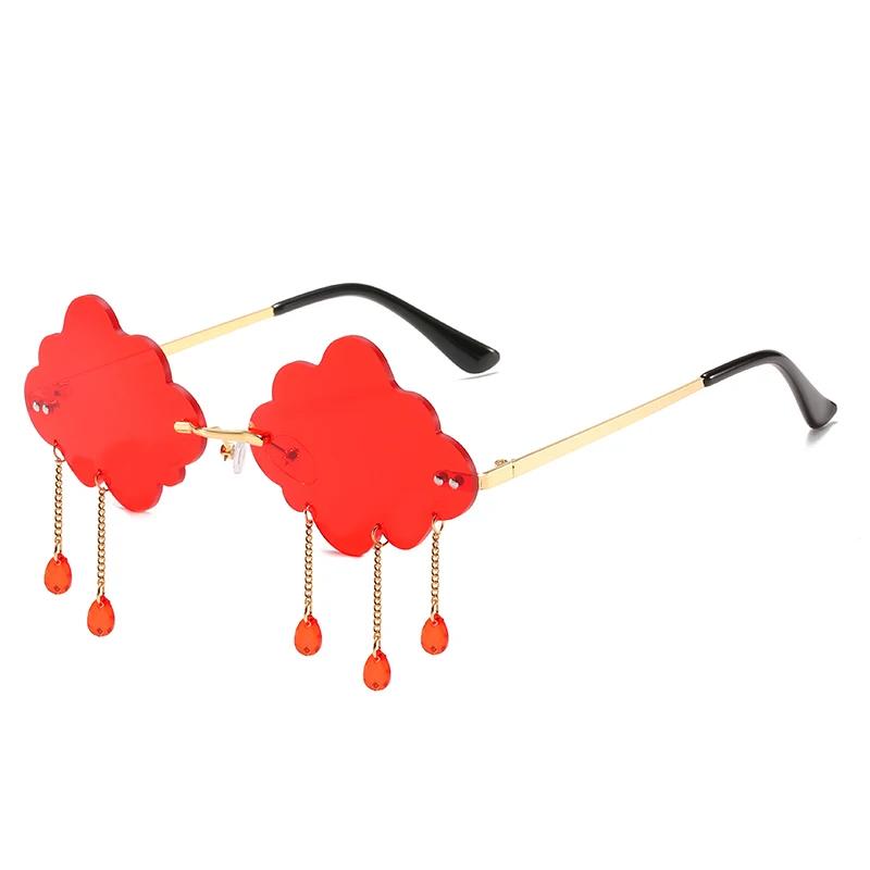 

Designer Cloud Rimless Sunglasses Women Raining Sun Glasses 2020 Exaggerated Crystal Pendant Glasses Colorful Tear Drip Shades