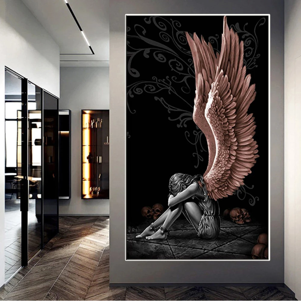 

Devil and Angel Painting Gray Character Wings Skull Posters and Prints on Canvas Home Decor Painting Living Room Poster Painting