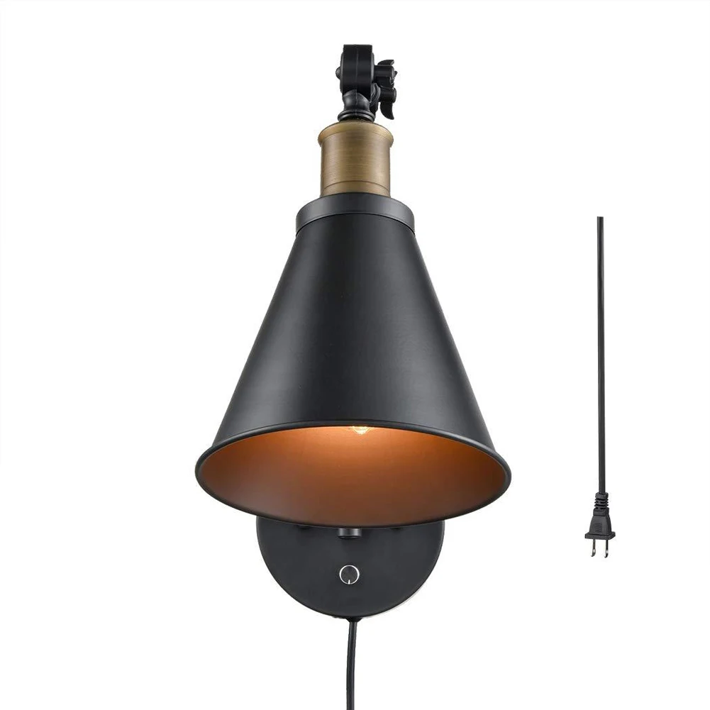 

Wall Sconce Reading Light Retro Dimmable Switch Swing Arm Bathroom Stairs Bedroom Home Decor Loft Industrial Plug In Black