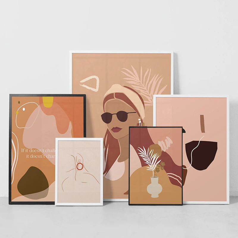 Абстрактный настенный постер линия девушка лицо Художественная печать холст