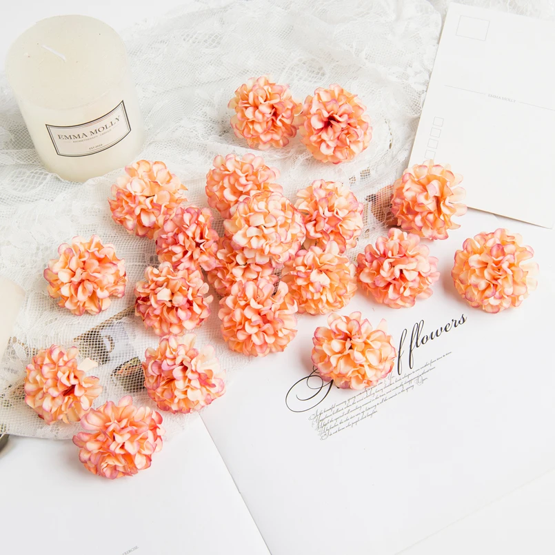 50PCS Artificial Flowers Ball Material Silk Carnation Head Wedding Decorative Wreath Christmas Home Decor Bride Brooch DIY A Cap - купить по