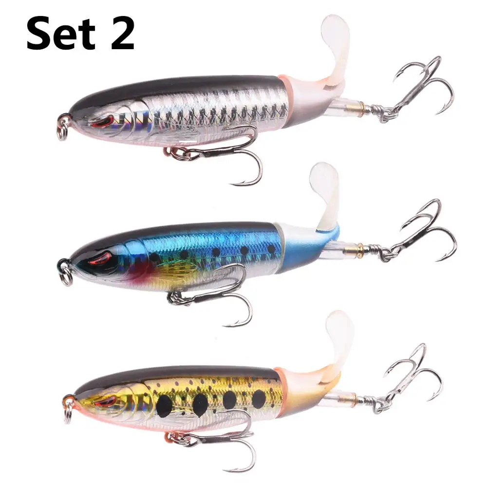 

3pcs/lot Whopper Plopper 100mm 13g Floating Popper Fishing Lure pencil Artificial Hard Bait Wobbler Rotating Tail Fishing Tackle