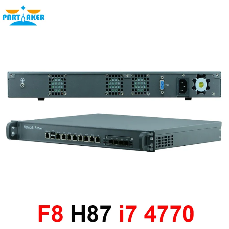 Сетевое оборудование 1U брандмауэра с 8 портами Gigabit lan 4 SPF Intel Core i7 4770 Mikrotik pfSense