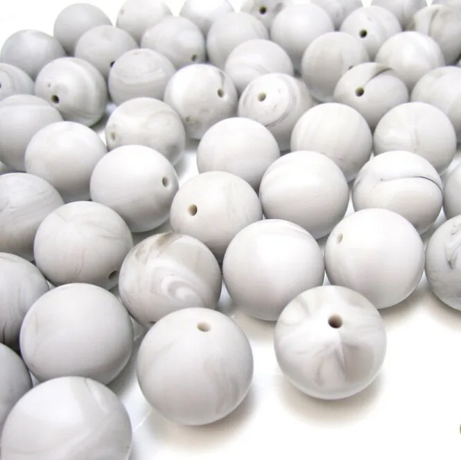 

15mm Silicone Beads Marble Gray Food Grade Silicone Teething beads Bab Teethers For teething necklace Toys 100pcs