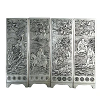 chinese old tibetan silver relief eight immortals across the sea pattern screen feng shui decoration