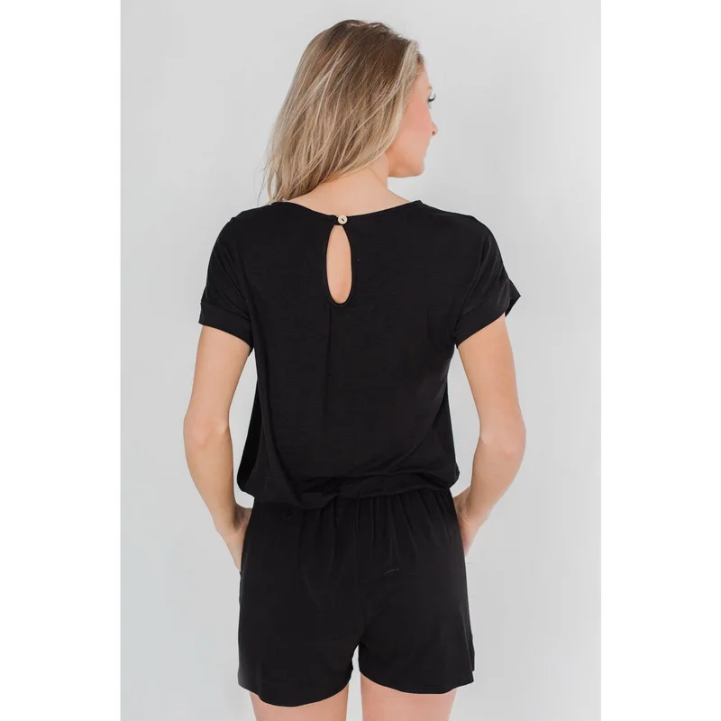 

2021 Summer Solid Color Short Jumpsuits Women O Neck With Pockets Jumpsuits Casual Lace Up Womens Jumpsuit